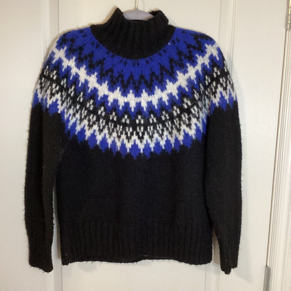 George Women's Black Turtleneck Knit Sweater Fair Isle Pattern Size S/P Skiing
